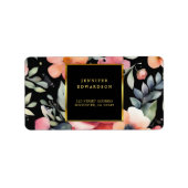 Étiquette Aquarelle fleurs or noir adresse de retour (Devant)