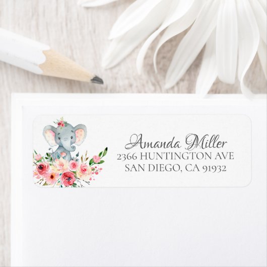Étiquette Aquarelle Floral Elephant Adresse de retour Label (En situation)