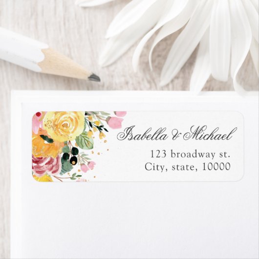 Étiquette Aquarelle Floral Mariage Adresse (En situation)