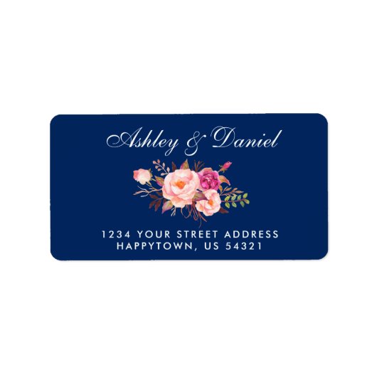 Étiquette Aquarelle Floral Rose Blush Blue Mariage Adresse (Devant)