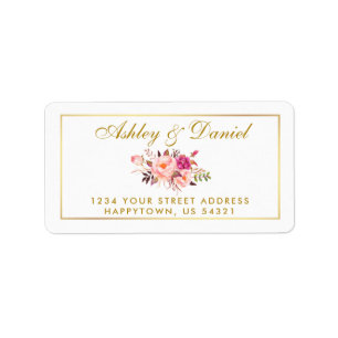 Étiquette Aquarelle Floral Rose Blush Mariage or