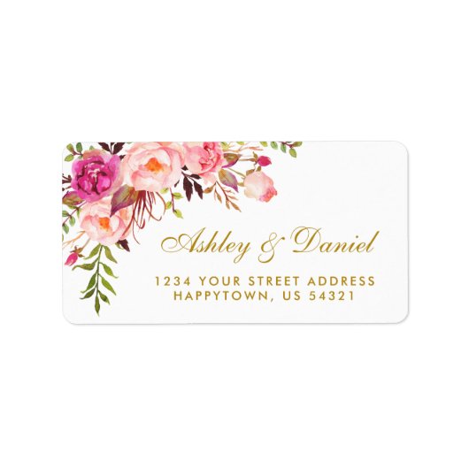 Étiquette Aquarelle Floral Rose Gold Mariage Adresse (Devant)