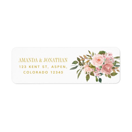 Étiquette Aquarelle florale Blush Mariage rose et or (Devant)