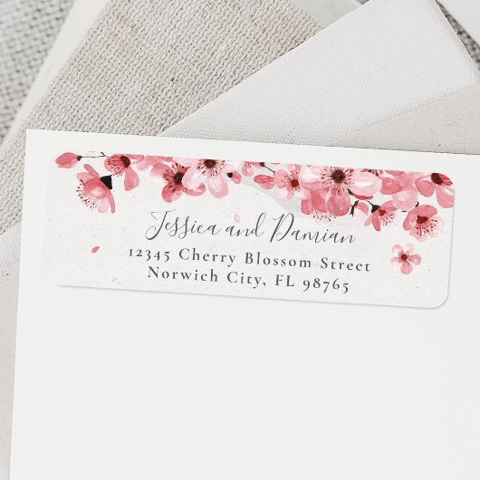Étiquette Aquarelle Florale Cerise Blossom Adresse de retour
