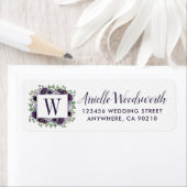 Étiquette Aquarelle florale d'argent pourpre Mariage d'eucal (En situation)