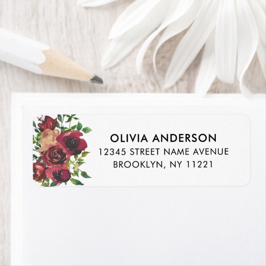 Étiquette Aquarelle florale de Bourgogne moderne Foliage ver (En situation)