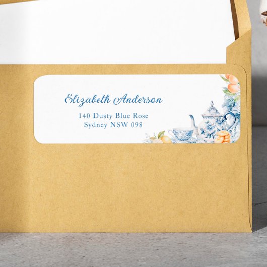 Étiquette Aquarelle Florale et Citron Teapot Adresse de reto