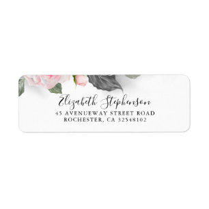 Étiquette Aquarelle florale grise et rose