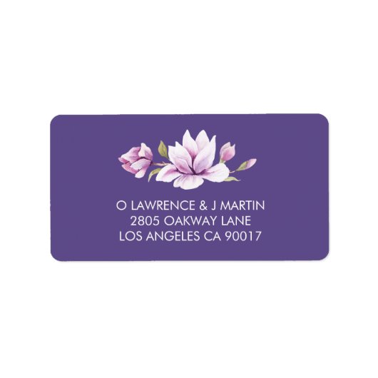 Étiquette Aquarelle florale Magnolia Violet (Devant)