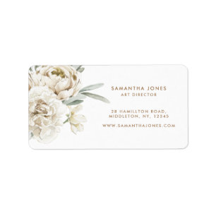 Étiquette Aquarelle florale minimaliste moderne Peonie blanc