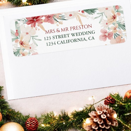 Étiquette Aquarelle florale Noël Rustique Mariage d'hiver
