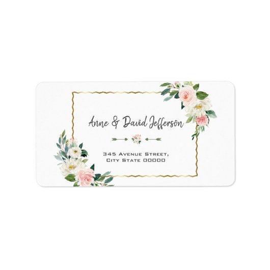 Étiquette Aquarelle Flush Flowers Mariage Gold Navy (Devant)