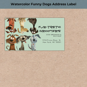 Étiquette Aquarelle Funny Chien Groomers Boutique Bleu