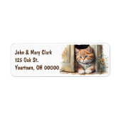 Étiquette Aquarelle Ginger Kitten dans la porte (Devant)