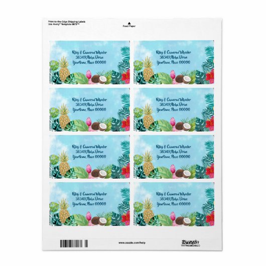 Étiquette Aquarelle Hawaiian Luau (Feuille entière)