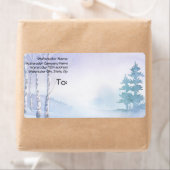 Étiquette Aquarelle Hiver Birch Pine Trees Adresse (En situation)