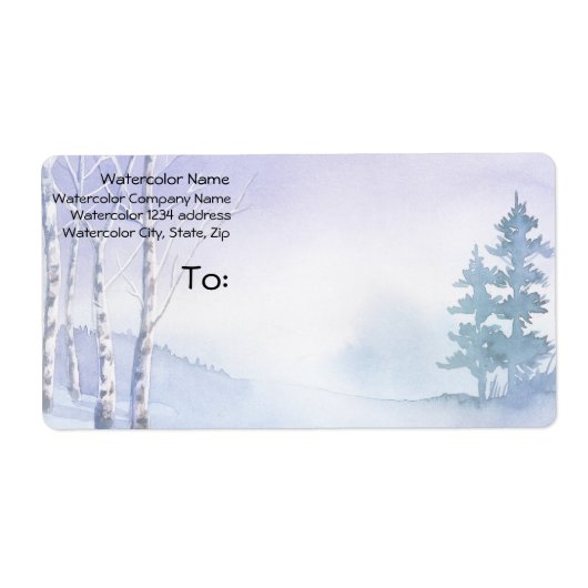 Étiquette Aquarelle Hiver Birch Pine Trees Adresse (Devant)
