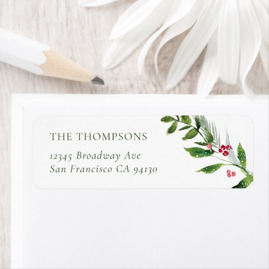 Étiquette Aquarelle Hiver Feuilles Noël Adresse de retour (En situation)