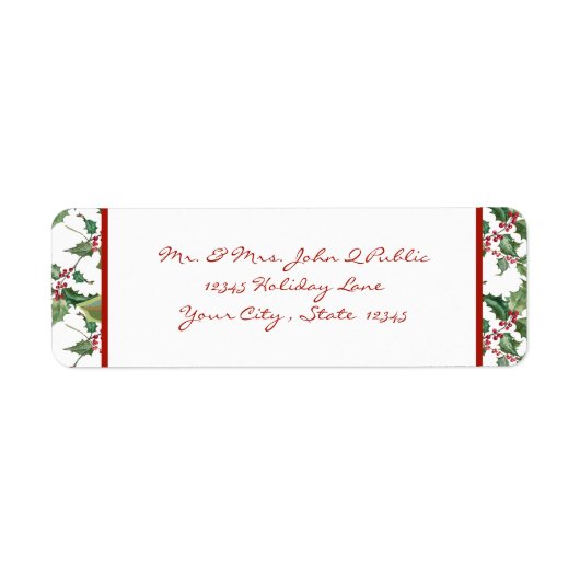 Étiquette Aquarelle Holly et Berries rouges (Devant)