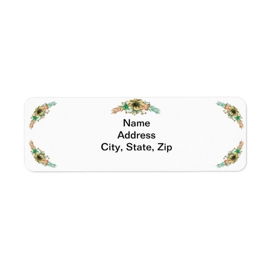 Étiquette Aquarelle Jaune Et Orange Adresse Florale (Devant)