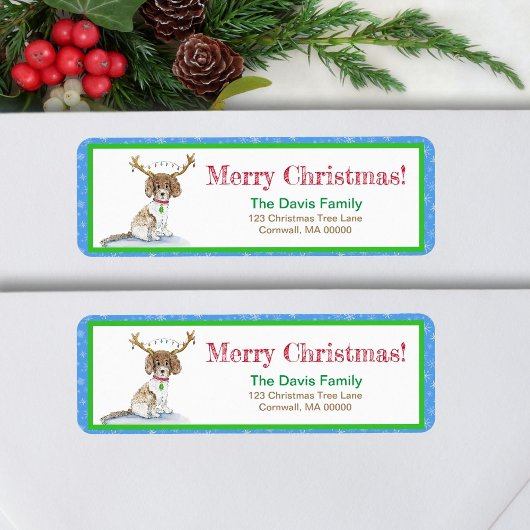 Étiquette Aquarelle Labradoodé Feux de Noël Antlers La