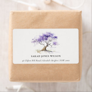Étiquette Aquarelle Lilac minimale Jacaranda Arbre Adresse