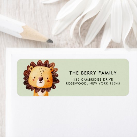 Étiquette Aquarelle Lion Safari Adresse de retour Label (En situation)