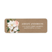 Étiquette Aquarelle Magnolias Roses Adresse de retour Kraft (Devant)