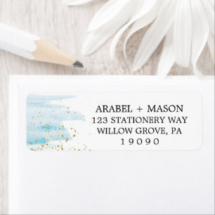 Étiquette Aquarelle Mariage bleu et or