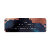 Étiquette Aquarelle Marine Blue Moody Rose Mariage or (Devant)