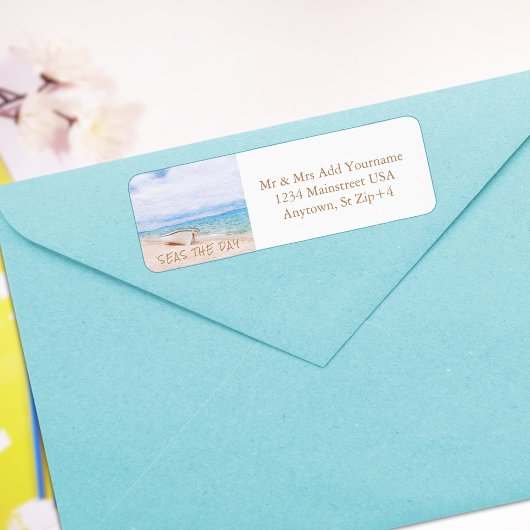 Étiquette Aquarelle Mer Le Jour Plage Bateau De Pêche