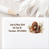 Étiquette Aquarelle Mère Singe avec bébé (En situation)