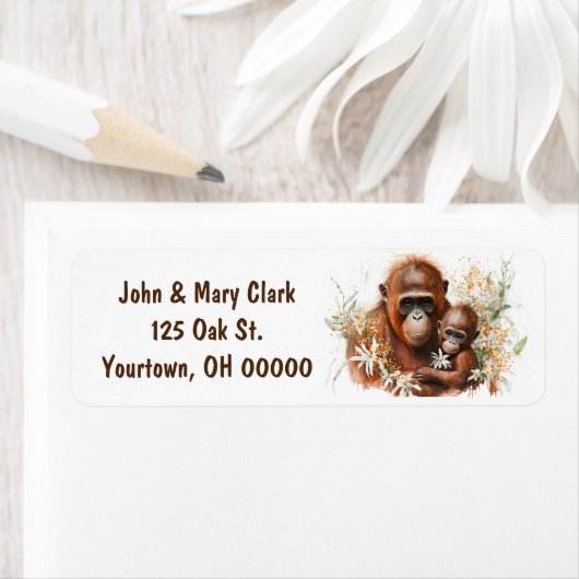 Étiquette Aquarelle Mère Singe avec bébé (En situation)