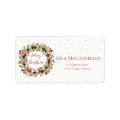 Étiquette Aquarelle mignonne Baies rouges Wreath Joyeux Noël (Devant)