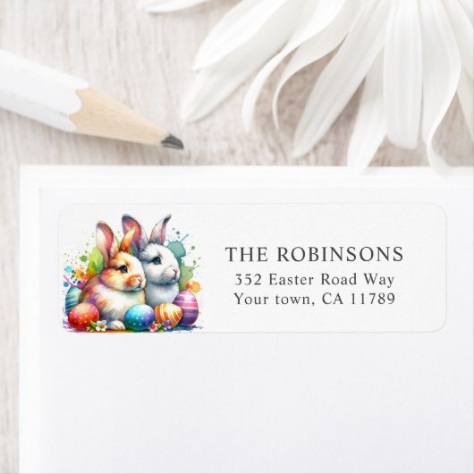 Étiquette Aquarelle mignonne Lapin de Pâques Adresse de reto (En situation)