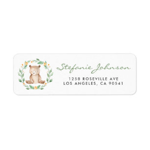 Étiquette Aquarelle mignonne ours bébé vert couronne