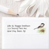 Étiquette Aquarelle mignonne Pickadee Bird Pine Tree (En situation)