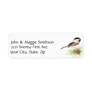 Étiquette Aquarelle mignonne Pickadee Bird Pine Tree