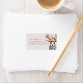 Étiquette Aquarelle mignonne Reindeer de Noël Adresse de ret (En situation)