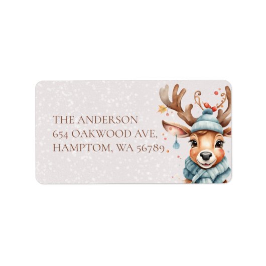 Étiquette Aquarelle mignonne Reindeer de Noël Adresse de ret (Devant)