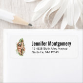 Étiquette Aquarelle mignonne Sloth & Feuilles tropicaux (En situation)