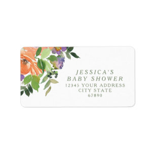 Étiquette Aquarelle minimaliste Baby shower Floral Orange
