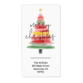 Étiquette Aquarelle moderne Arbre de Noël Adresse de retour (Devant)