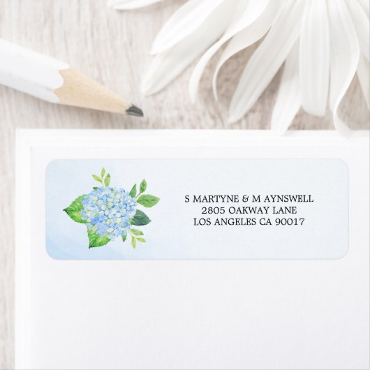 Étiquette Aquarelle moderne bleu Hydrangea Mariage (En situation)