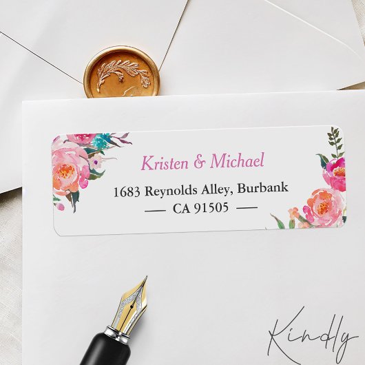 Étiquette Aquarelle Moderne Fuchsia Rose Floral Jardin