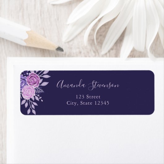 Étiquette Aquarelle motif floral violet et rose (En situation)