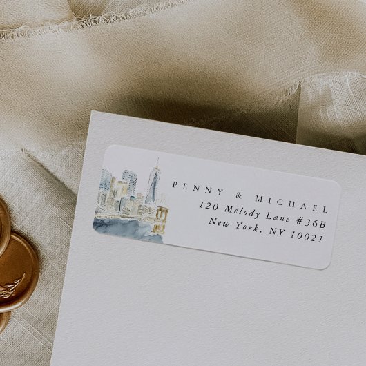 Étiquette Aquarelle New York City Skyline Adresse de retour