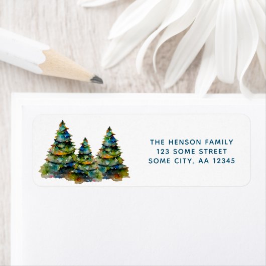 Étiquette Aquarelle Noël Arbres Vacances Adresse de retour (En situation)