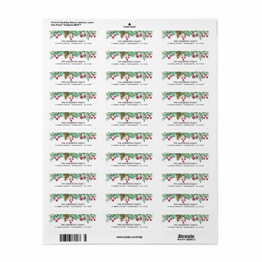 Étiquette Aquarelle Noël vert (Feuille entière)