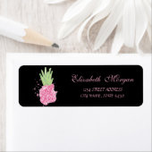 Étiquette Aquarelle noire fille mignonne Ananas rose (En situation)